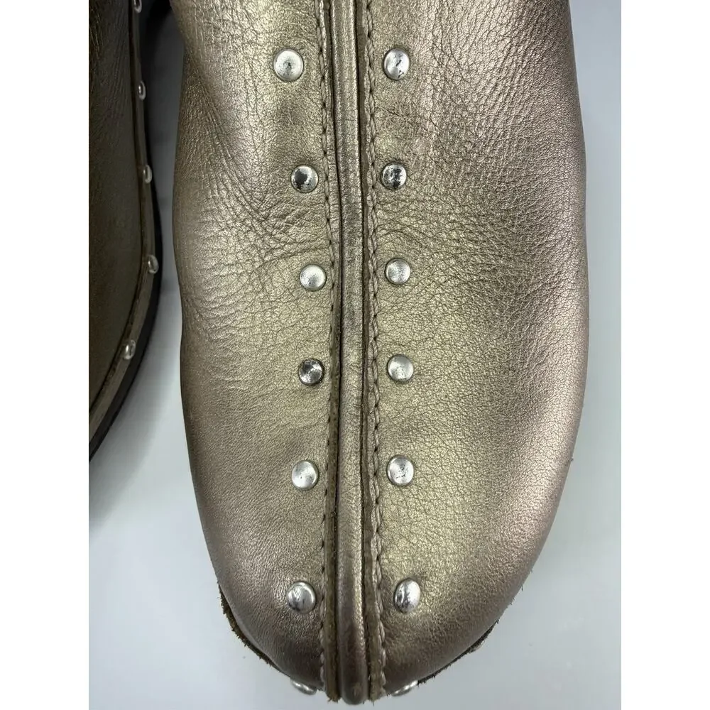 Michael Kors Gold Studded Leather Mule Wedge Heels Closed Toe Slip On 8 M